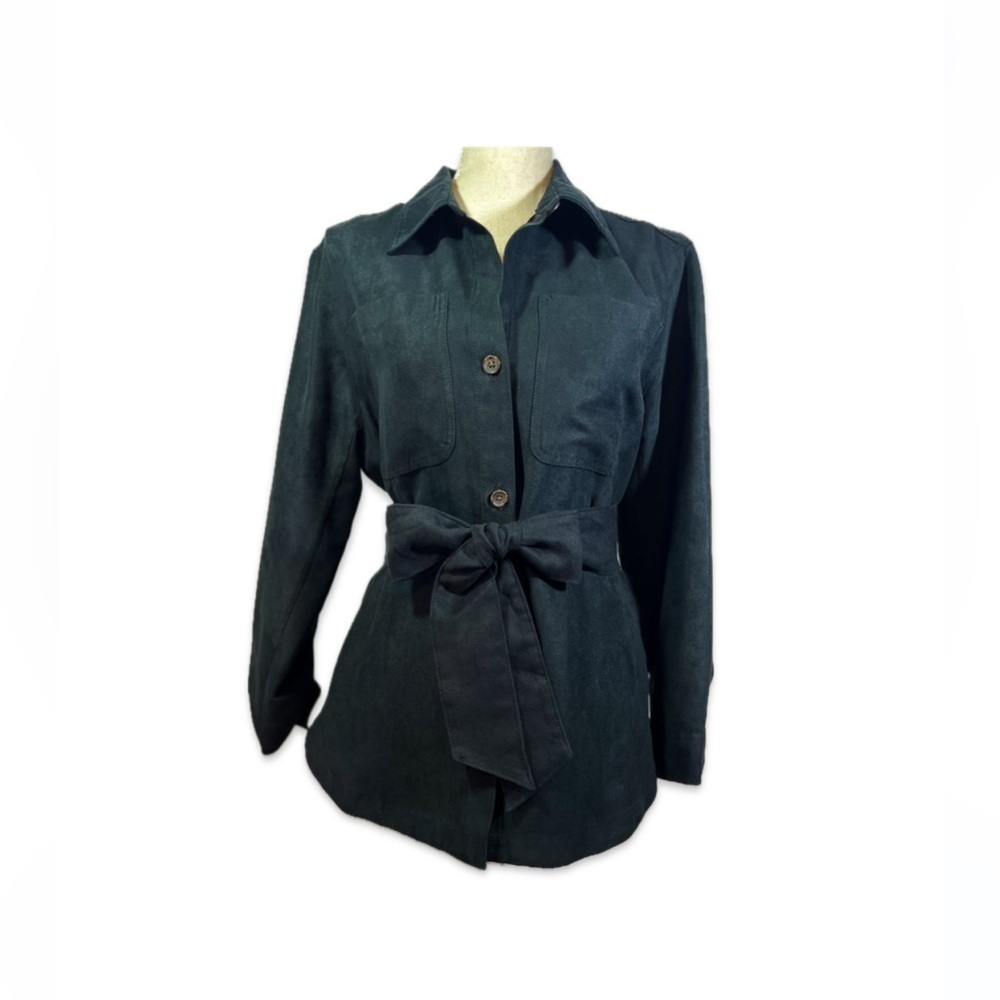Banana Republic Faux Suede Button Down Shirt Women’s Size M Petite Black w/Belt
